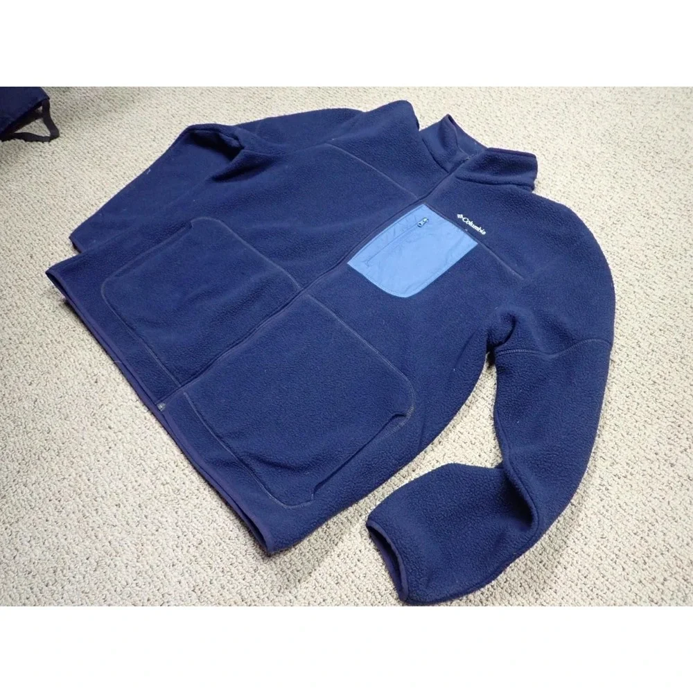 Columbia Fleece Jacket Mens‎ XXL Blue Excellent Full Zip Mock Neck Pocket